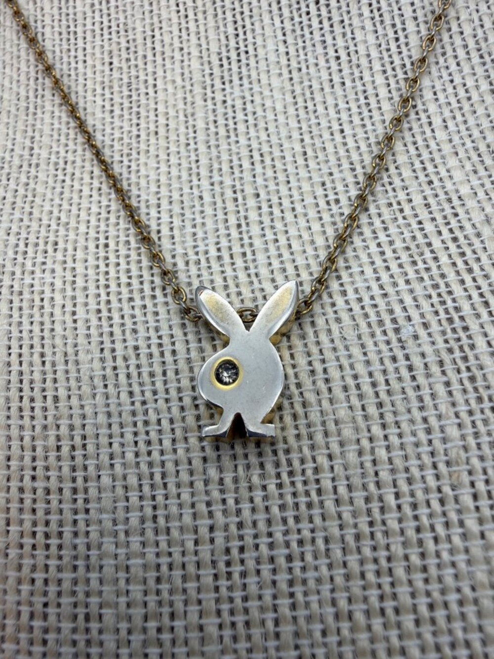Playboy Bunny Necklace 14 In Pale Gold Chain Slider Pendant Rhinestone Iconic